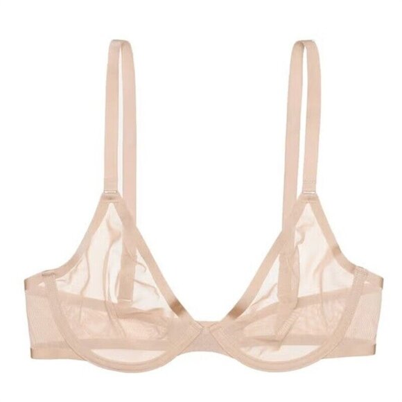 NWOT CUUP 30H The Plunge Mesh Ivory Sheer Underwire Bra 124407